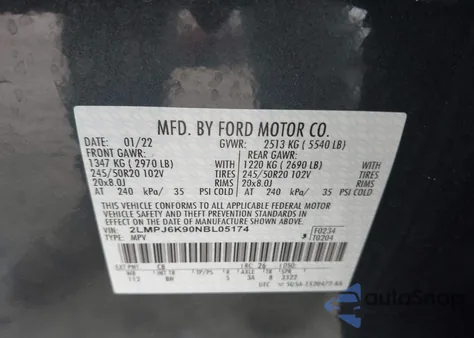 2022 Lincoln Nautilus Reserve z USA, uszkodzony, nr VIN 2LMPJ6K90NBL05174